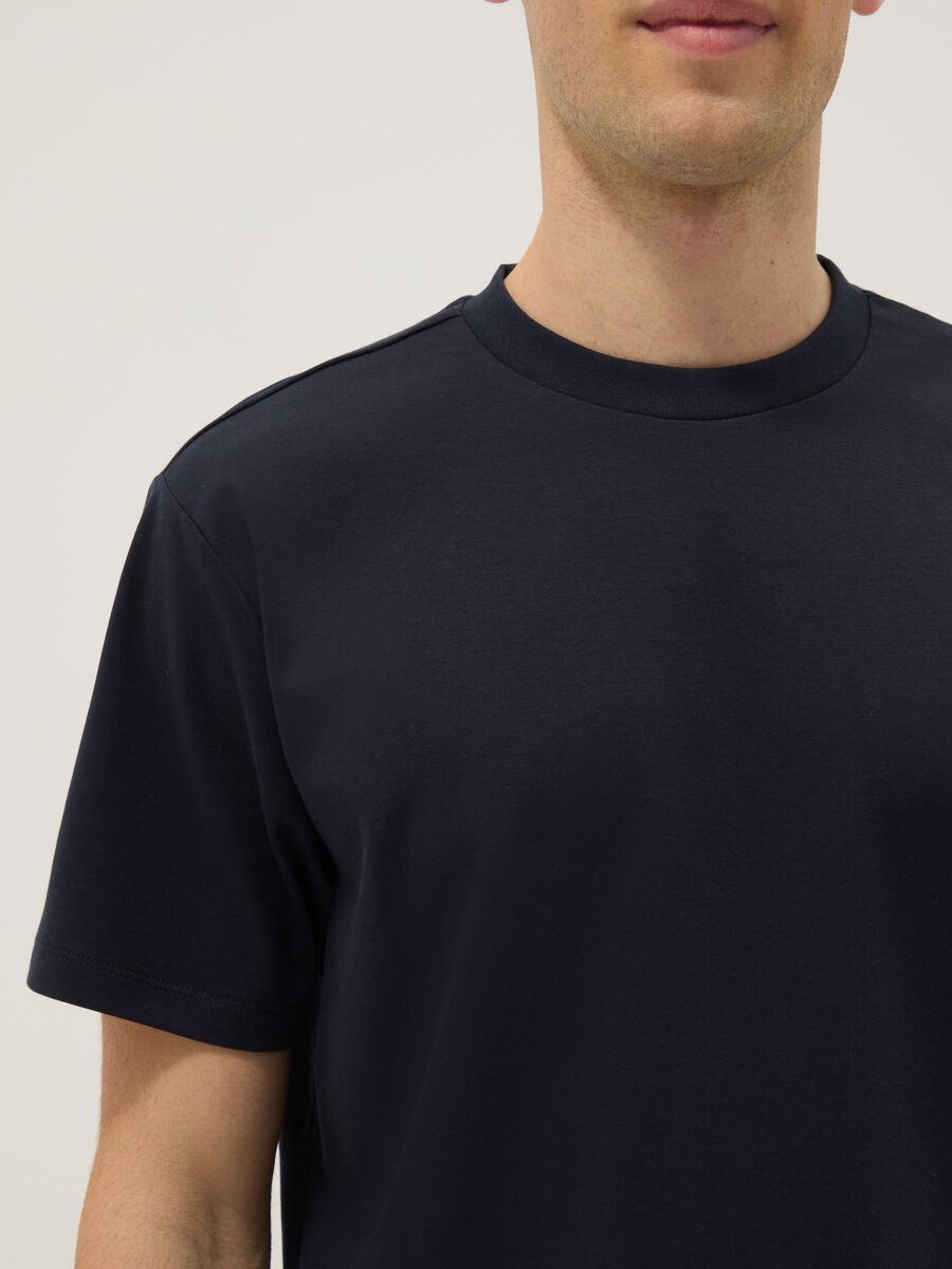 Blue pure cotton crew neck T-shirt, regular fit_3