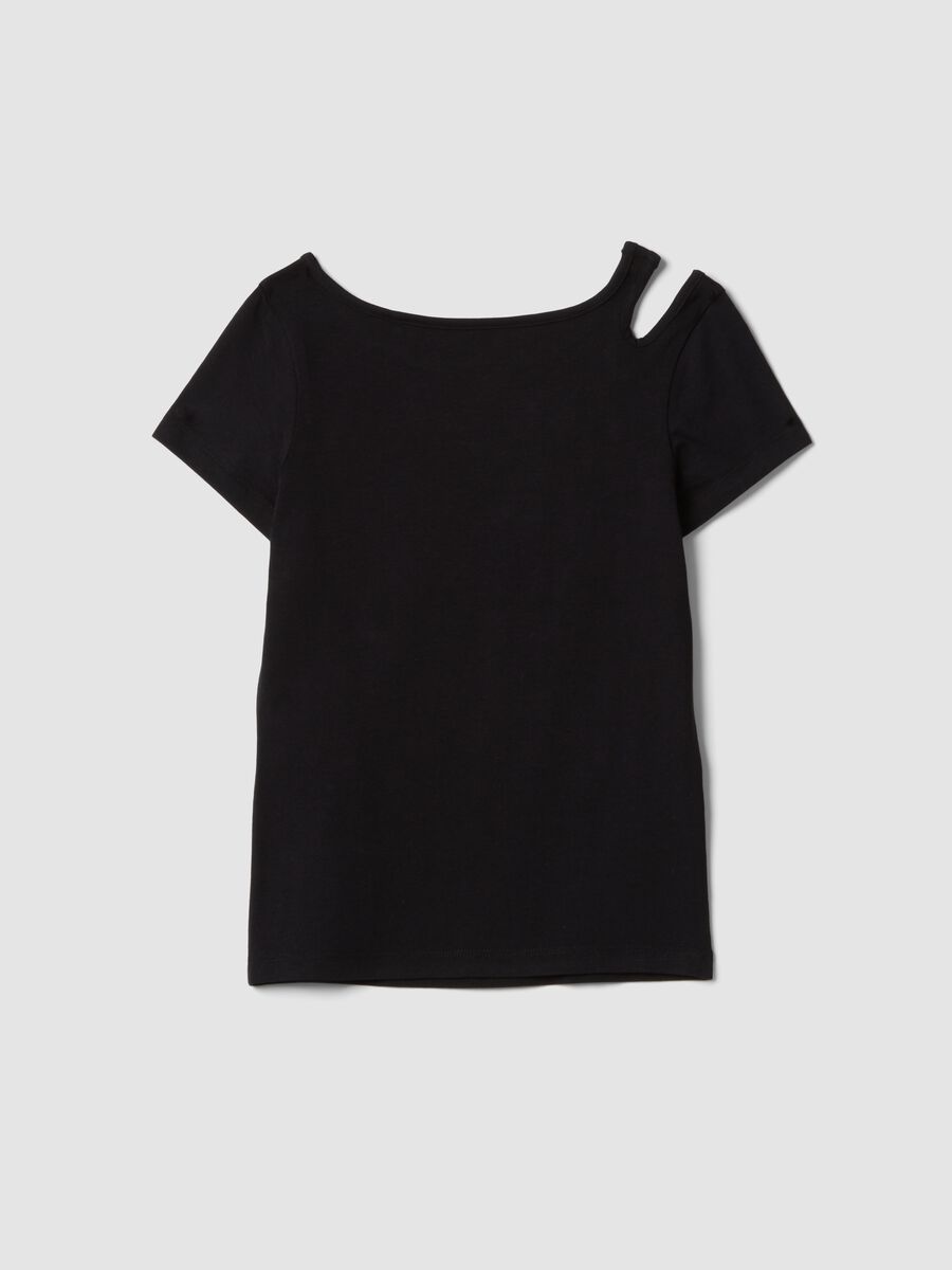 Black organic cotton T-shirt with cut-out shoulder_1
