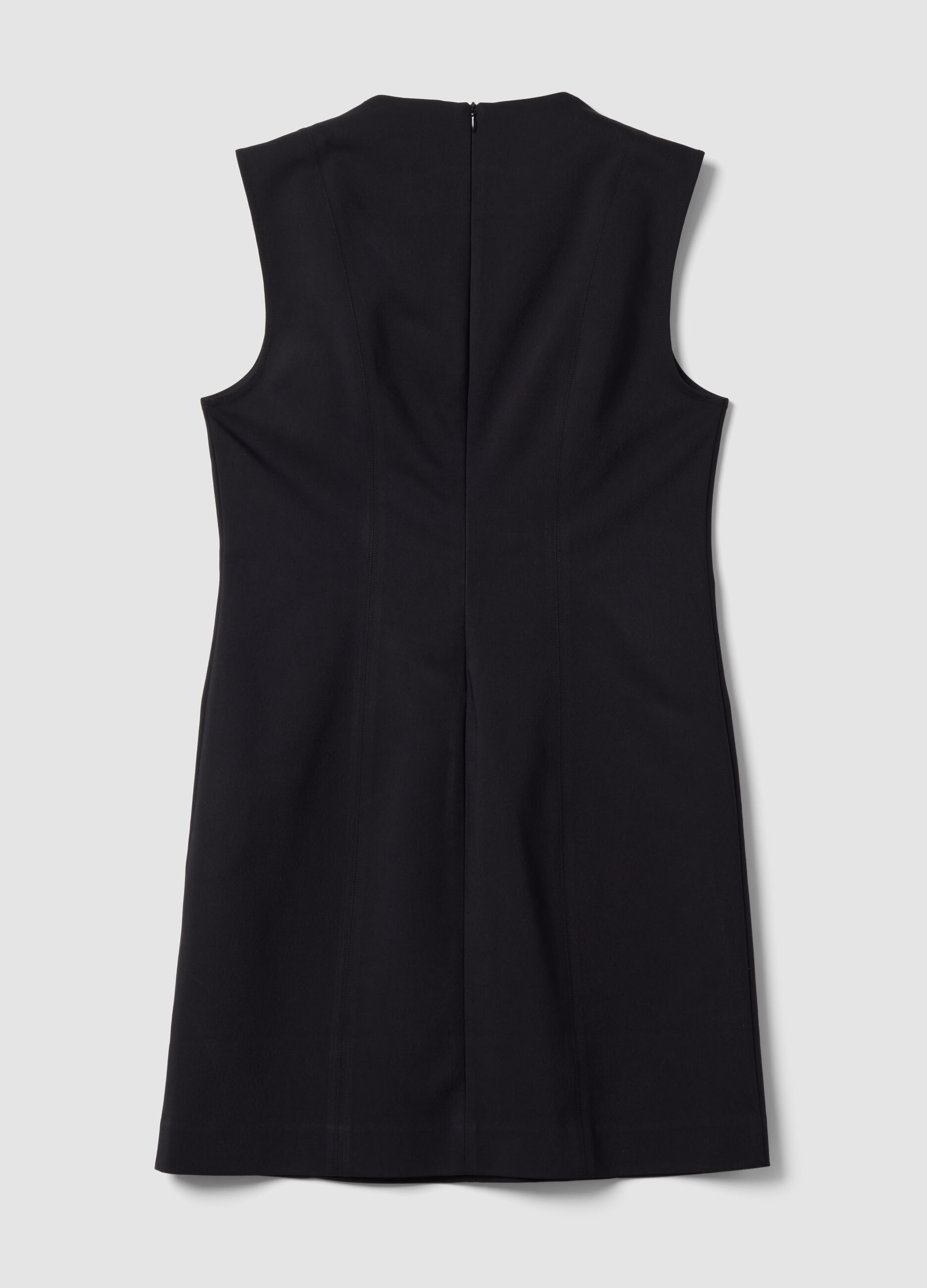 Black sleeveless fitted dress in stretch cotton with crew neck