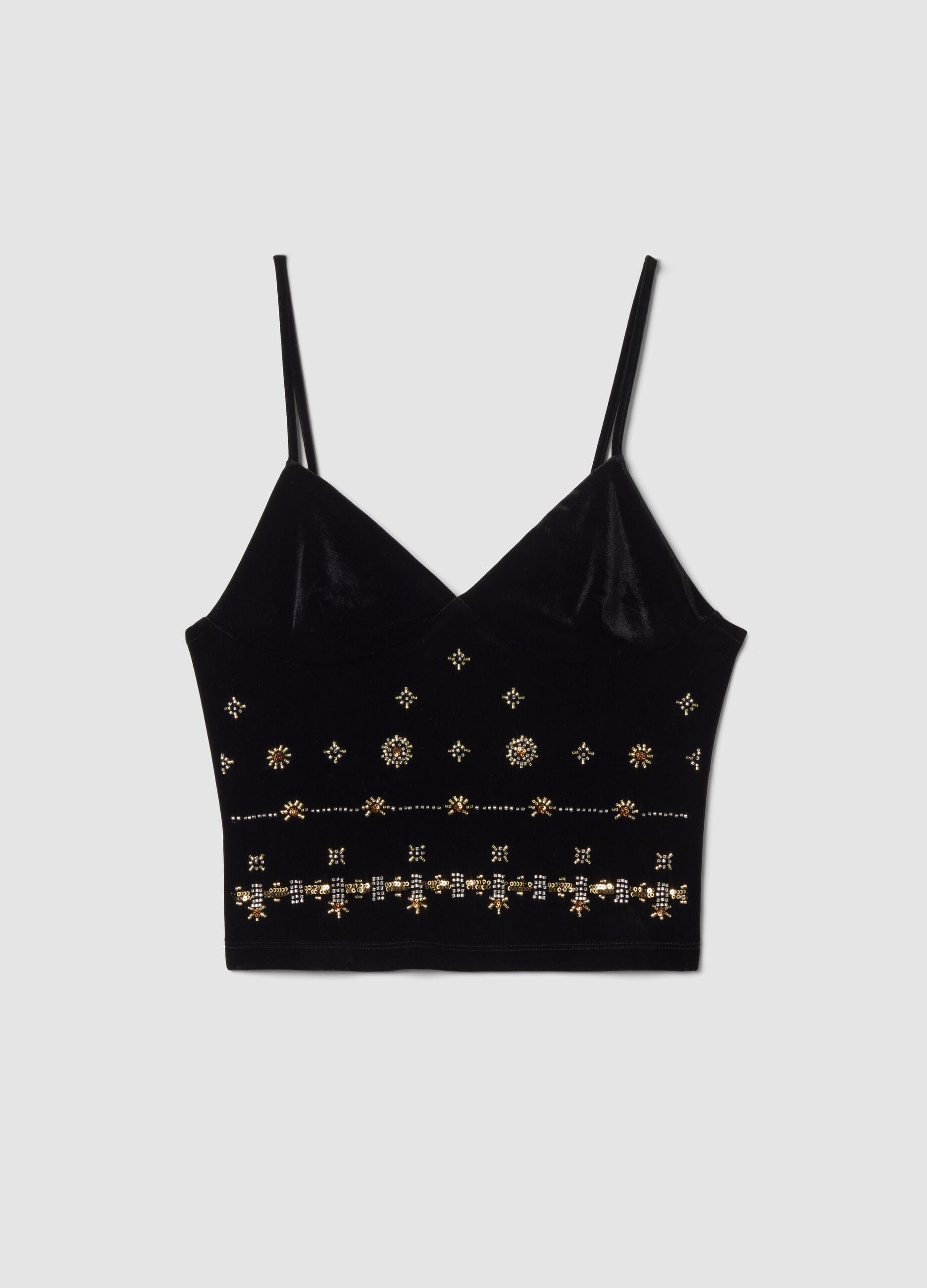 Black fitted stretch-fabric top with thin straps