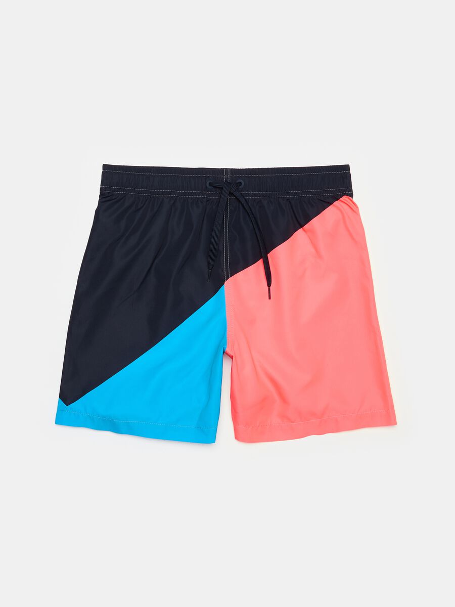 Colourblock swimming trunks with drawstring_0