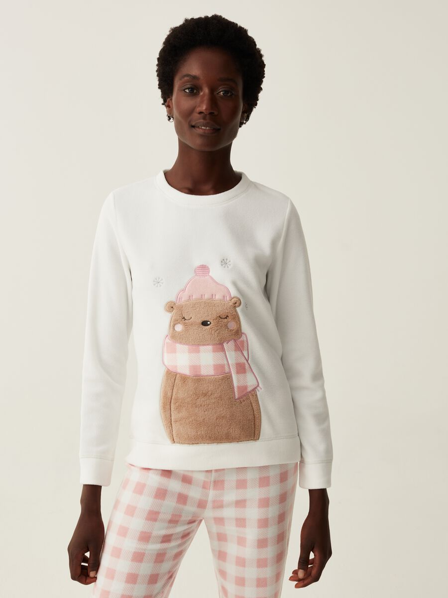 Long fleece pyjamas with bear embroidery_1