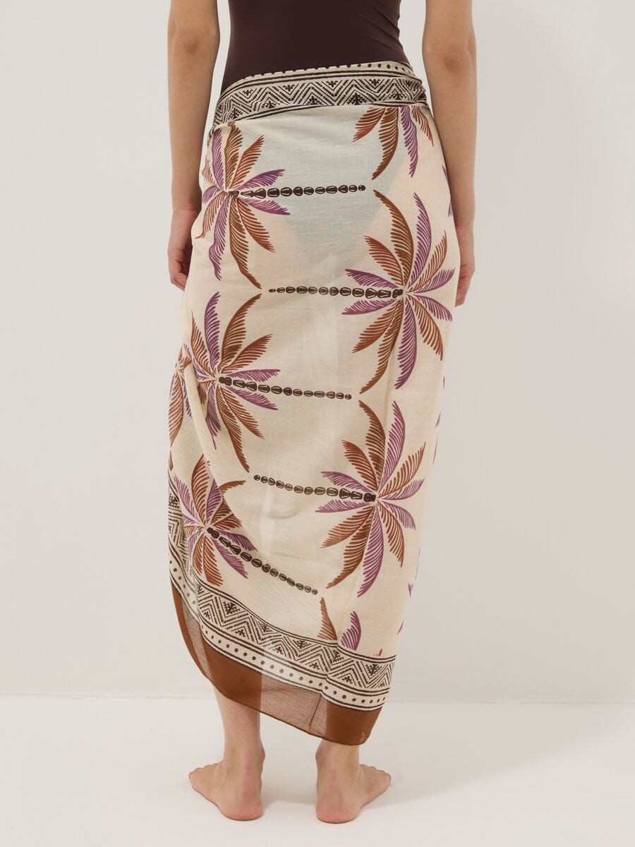 Brown pure cotton pareo with tropical print_2