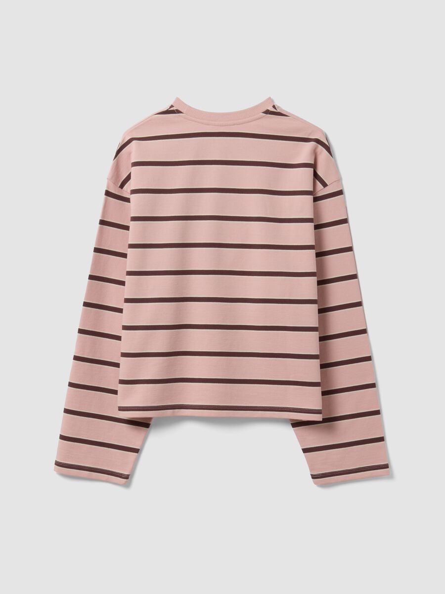 Pink pure cotton striped sweatshirt with crew neck, relaxed fit_2