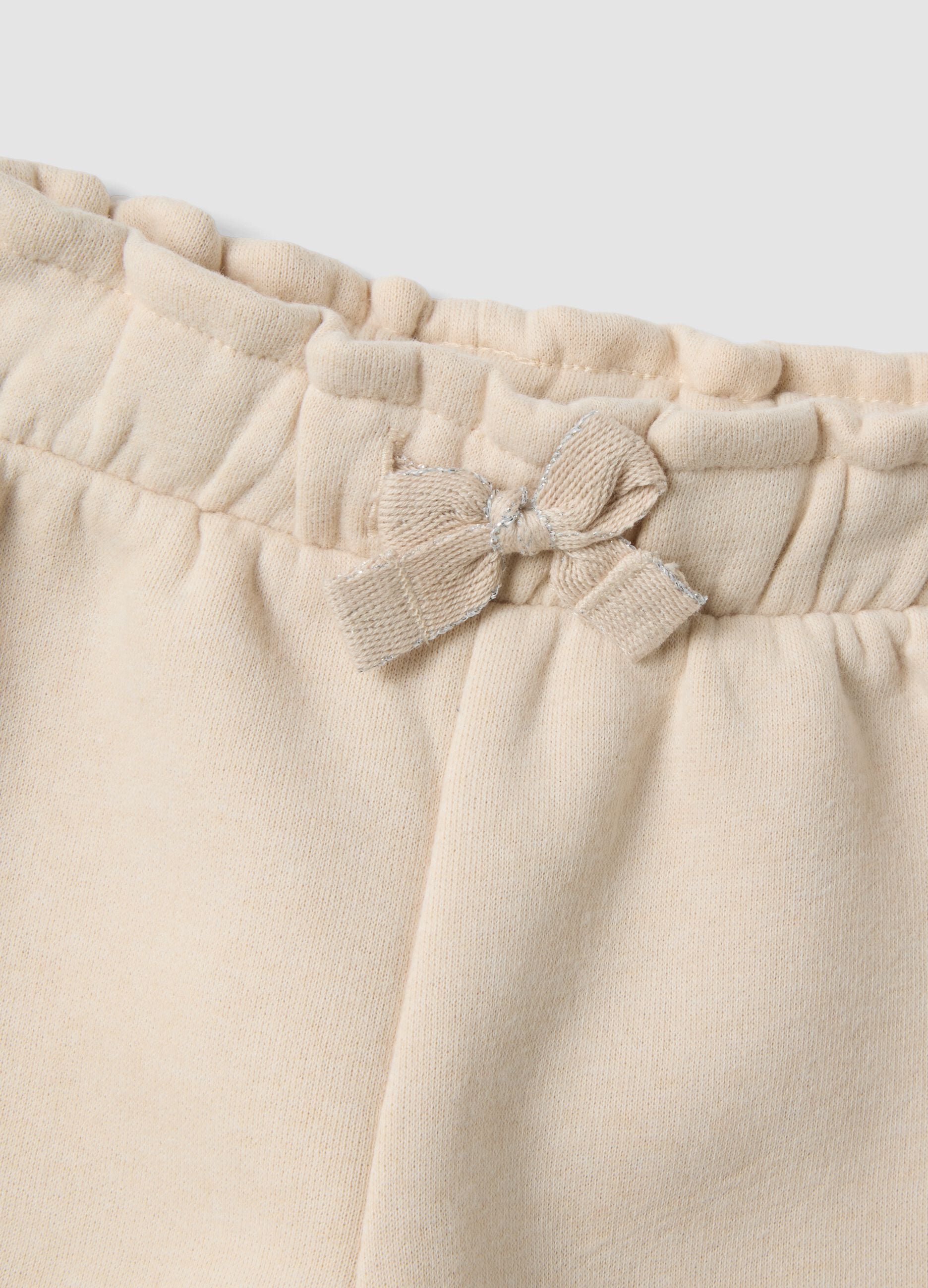 Beige wide-leg cotton-blend trousers