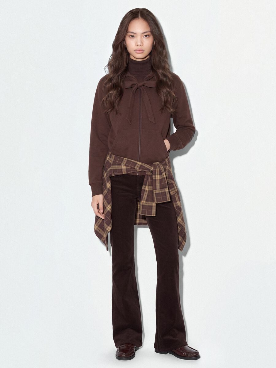Brown hoodie with tied drawstring, relaxed fit_1