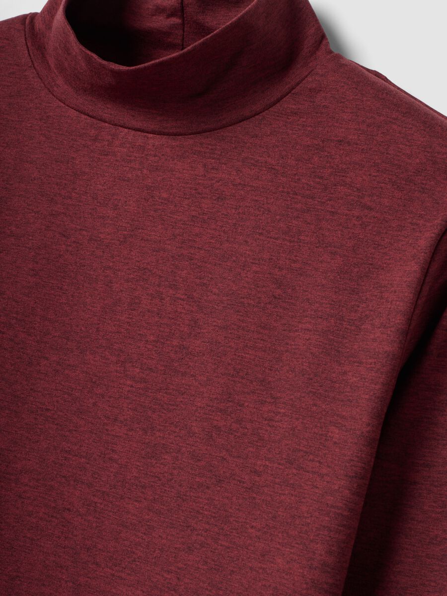 Red cropped stretch T-shirt with high neck_5