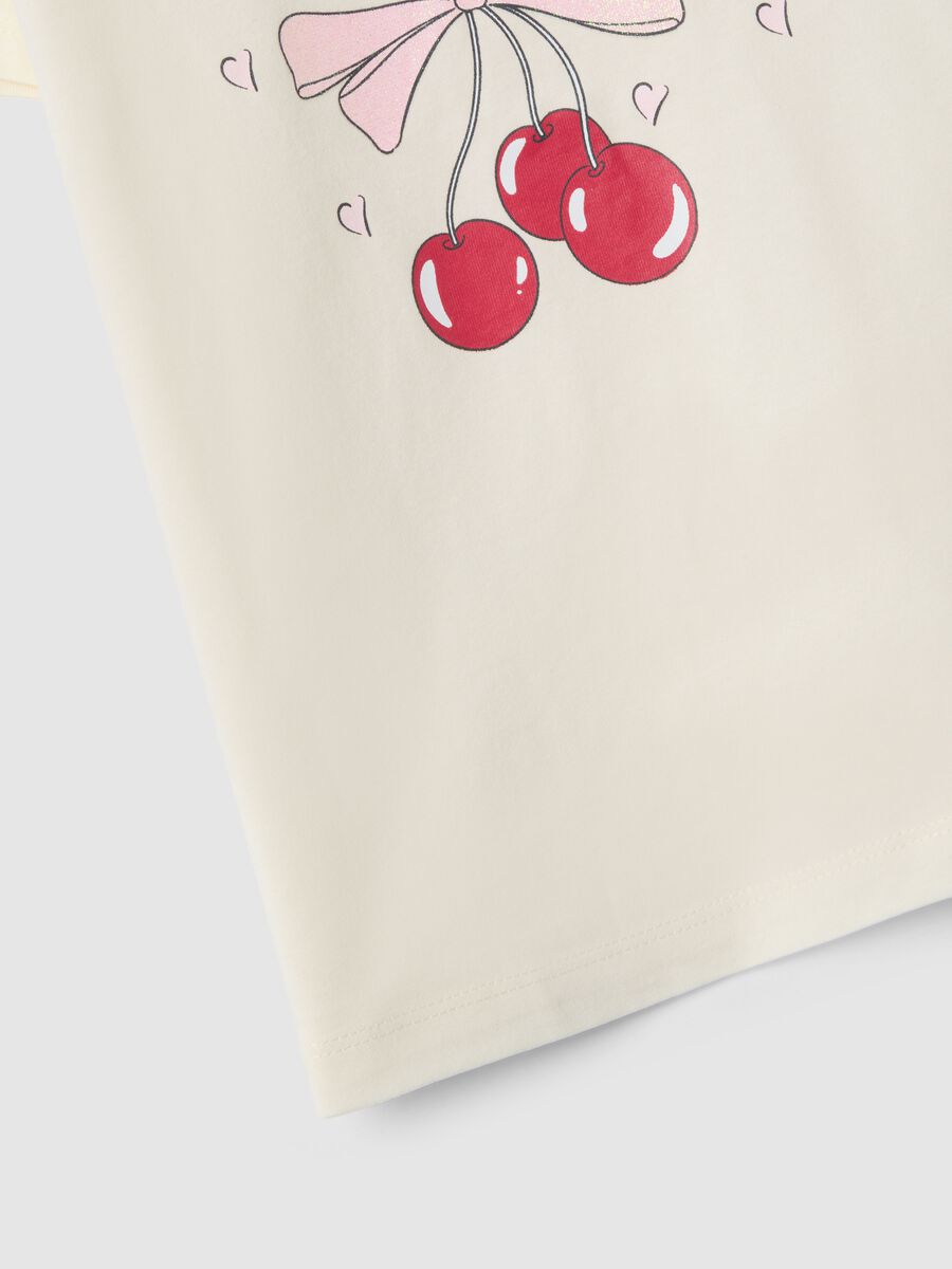 Beige pure cotton regular fit t-shirt with print for girls_2