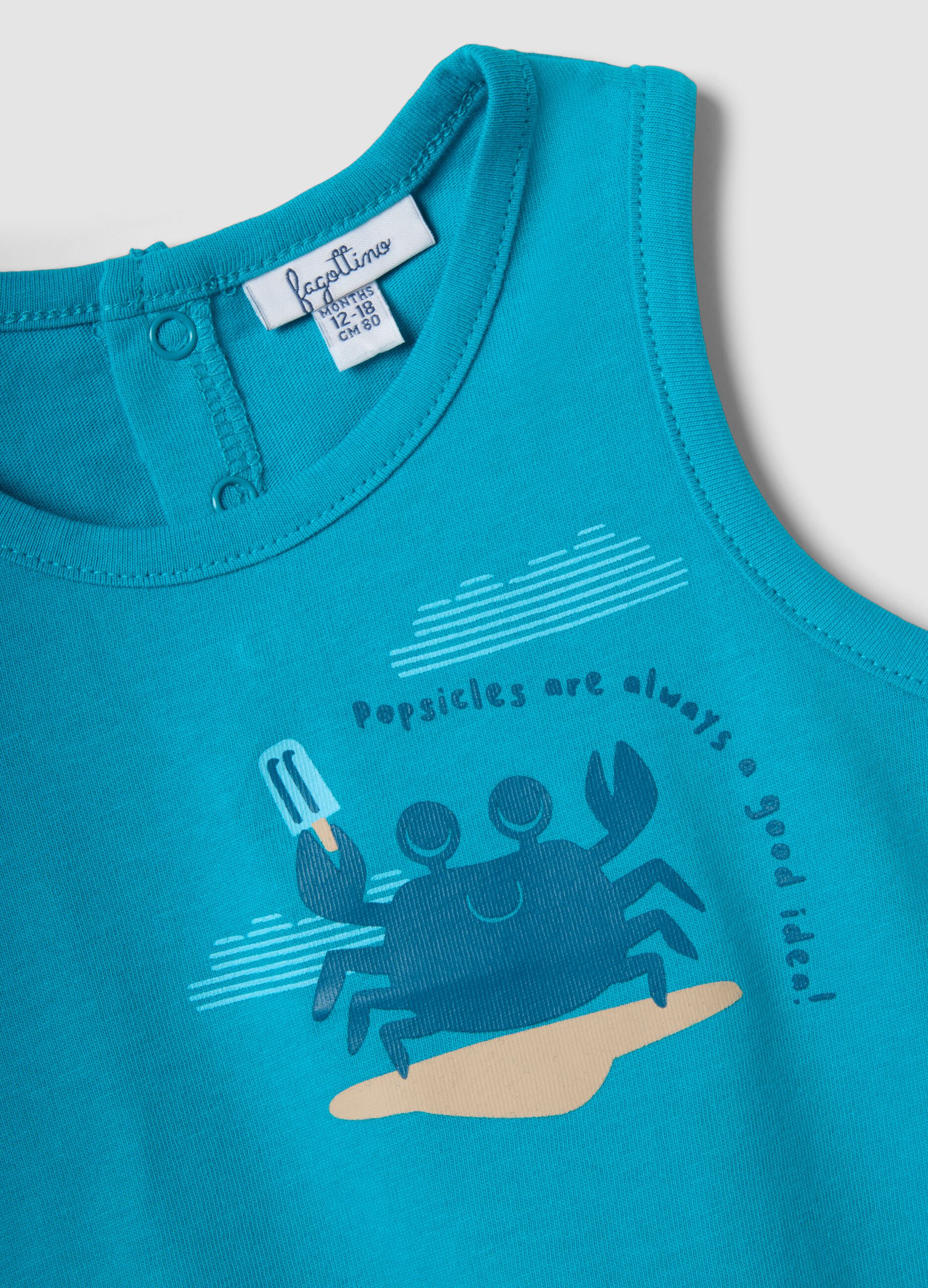 Boys&rsquo; sky-blue pure cotton vest, regular fit, with crab prints