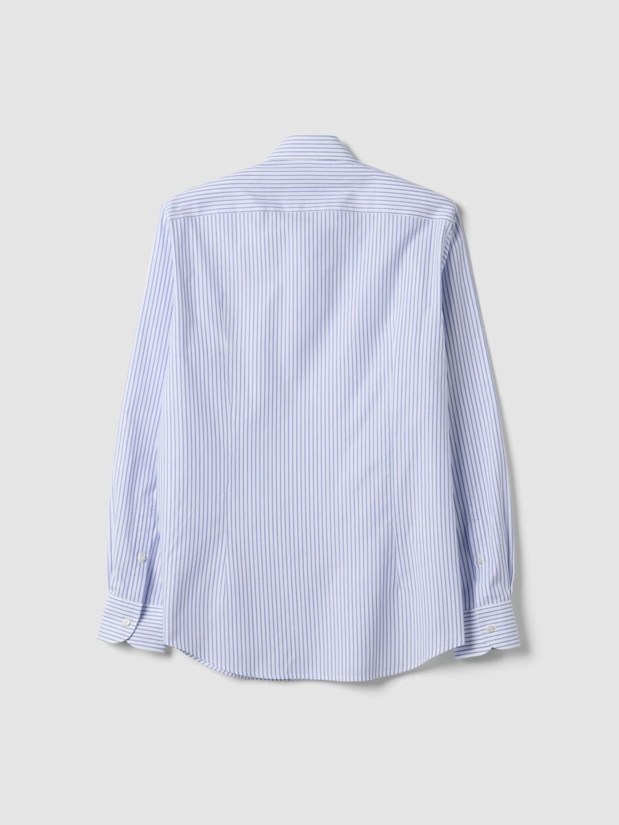 White and light-blue striped slim-fit pure cotton shirt_2