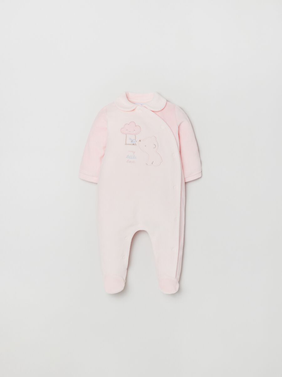 Velour onesie with feet and embroidery_0