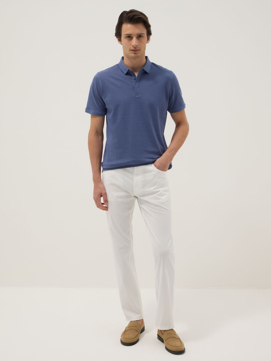Slim fit stretch cotton white trousers_0