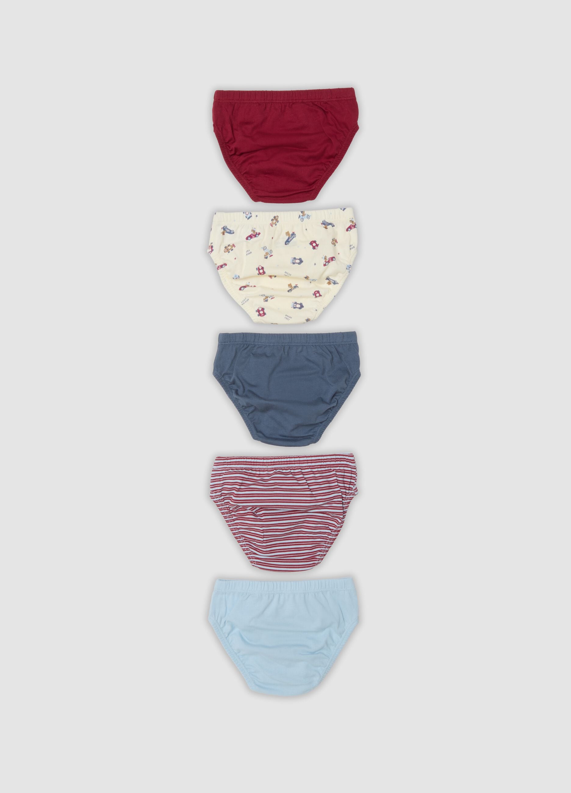 Multipack de cinco slips multicolor em puro algod&atilde;o org&acirc;nico para beb&eacute; e menino
