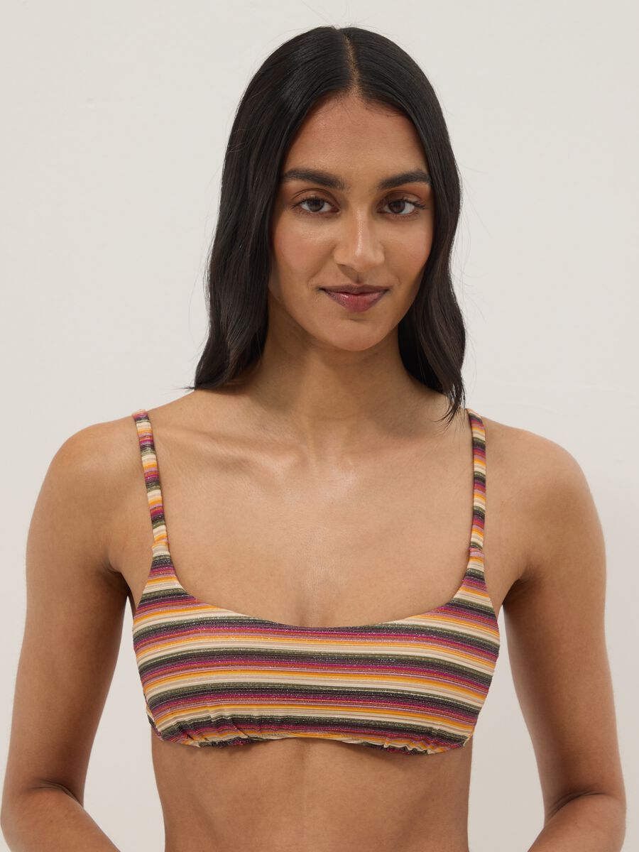 Bralette-Bikini-Top aus elastischem Stoff mit bunten Streifen_0