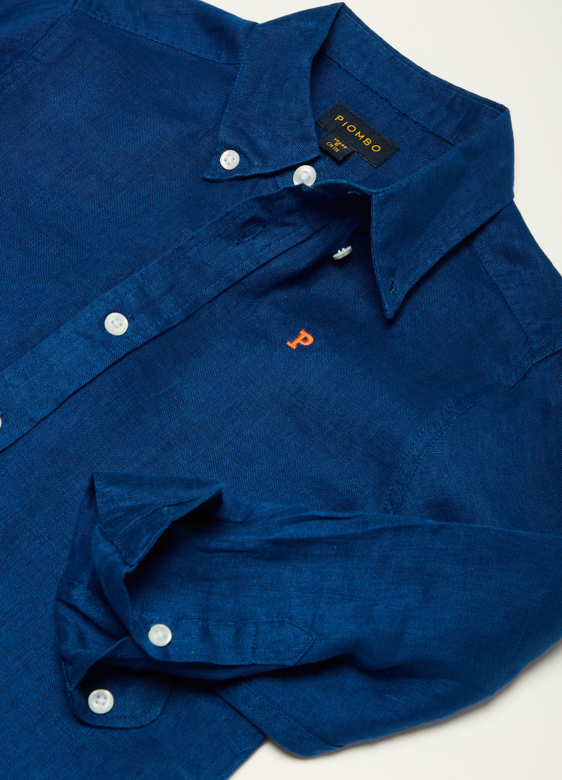 Linen shirt with logo embroidery
