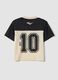 T-shirt infantil bege de manga curta com decote em V e corte oversize_1