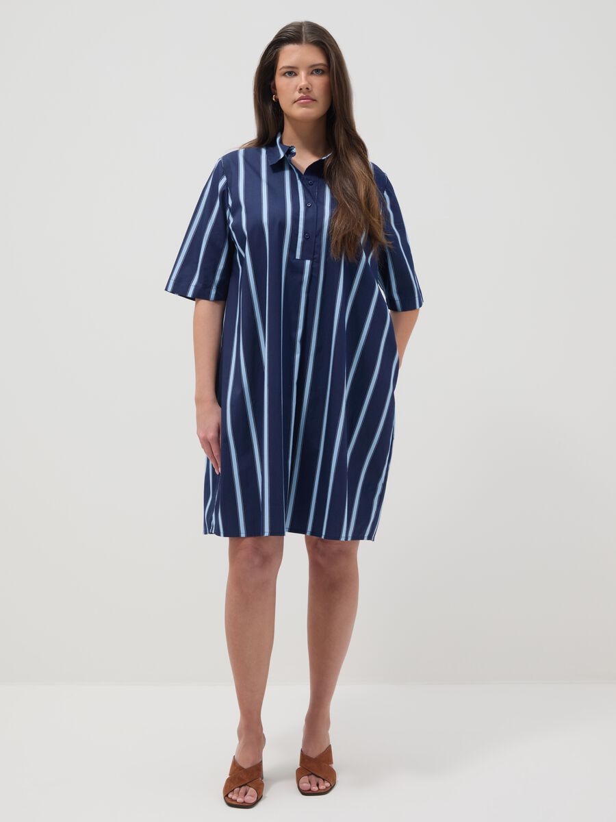 Blue striped pure cotton shirt dress_0