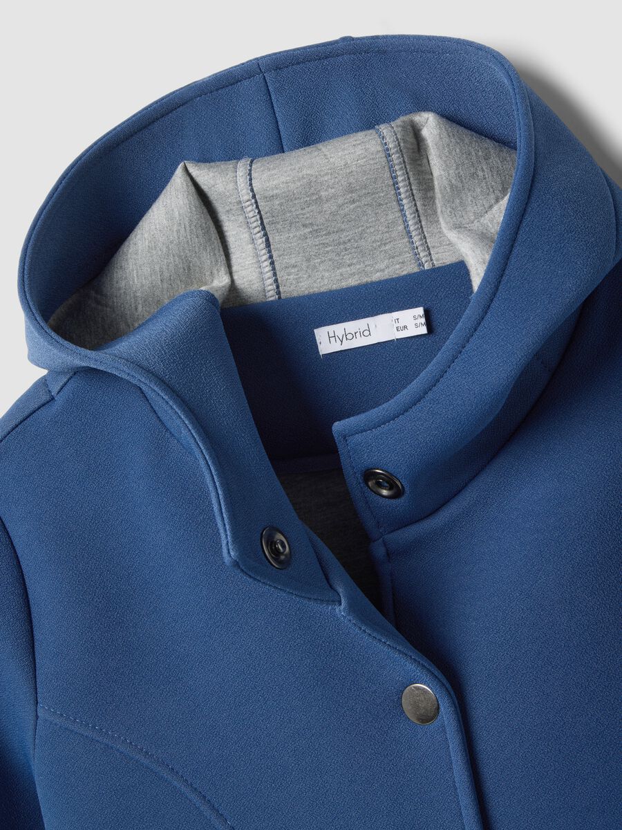 Blue regular fit jacket with hood and buttons_5