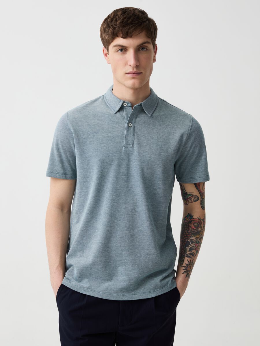 Piquet polo shirt with two-tone jacquard weave_0
