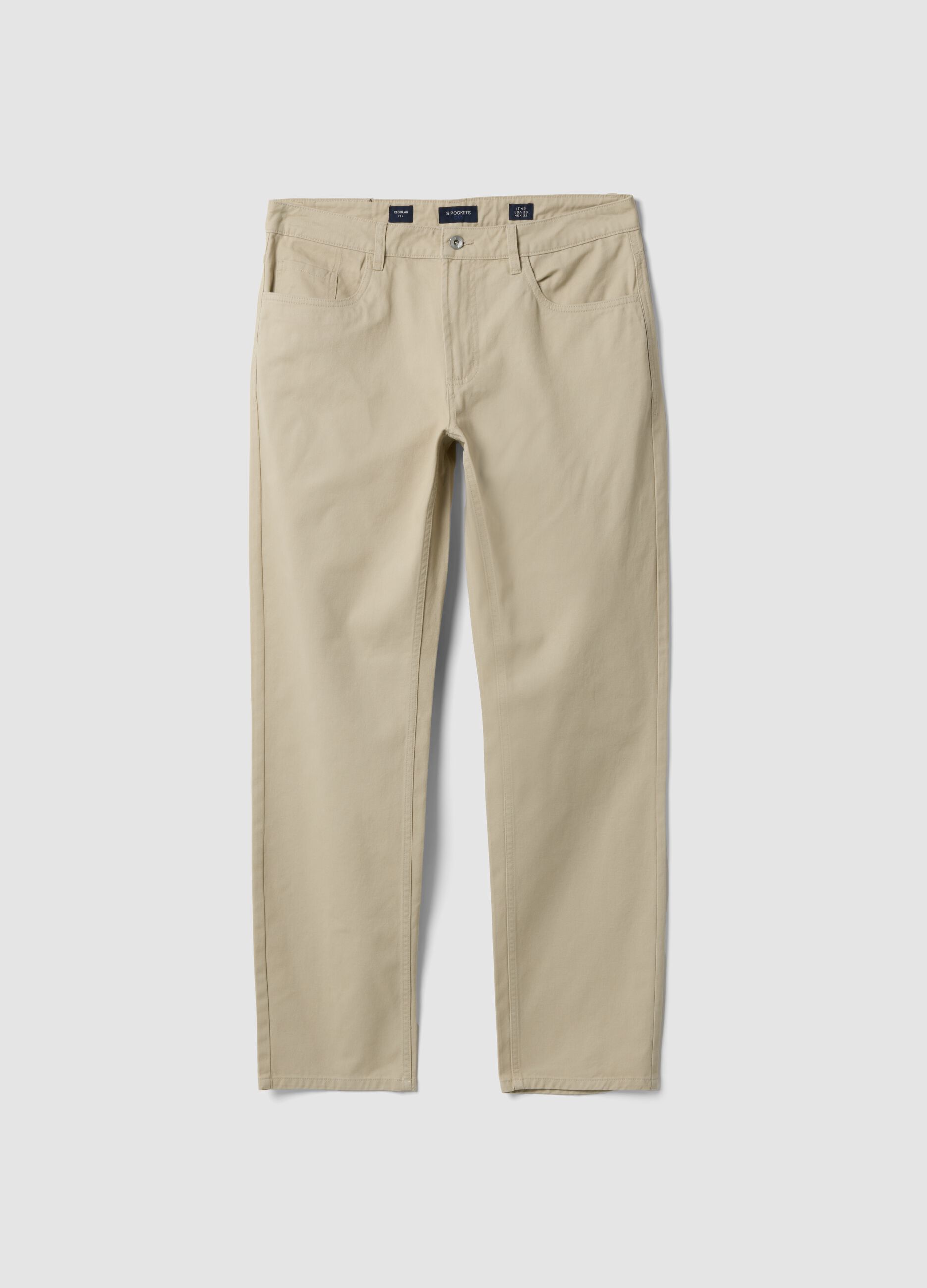 Beige pure cotton five-pocket trousers
