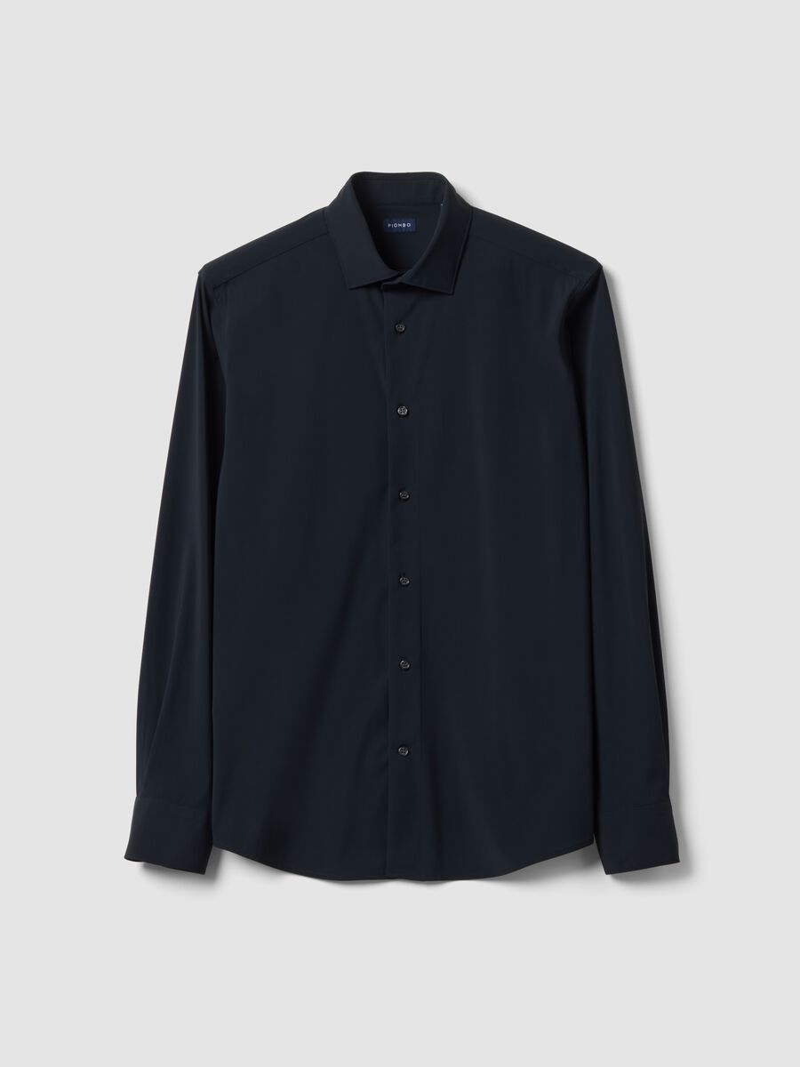 Black slim-fit shirt in breathable stretch fabric with 4-way stretch_0