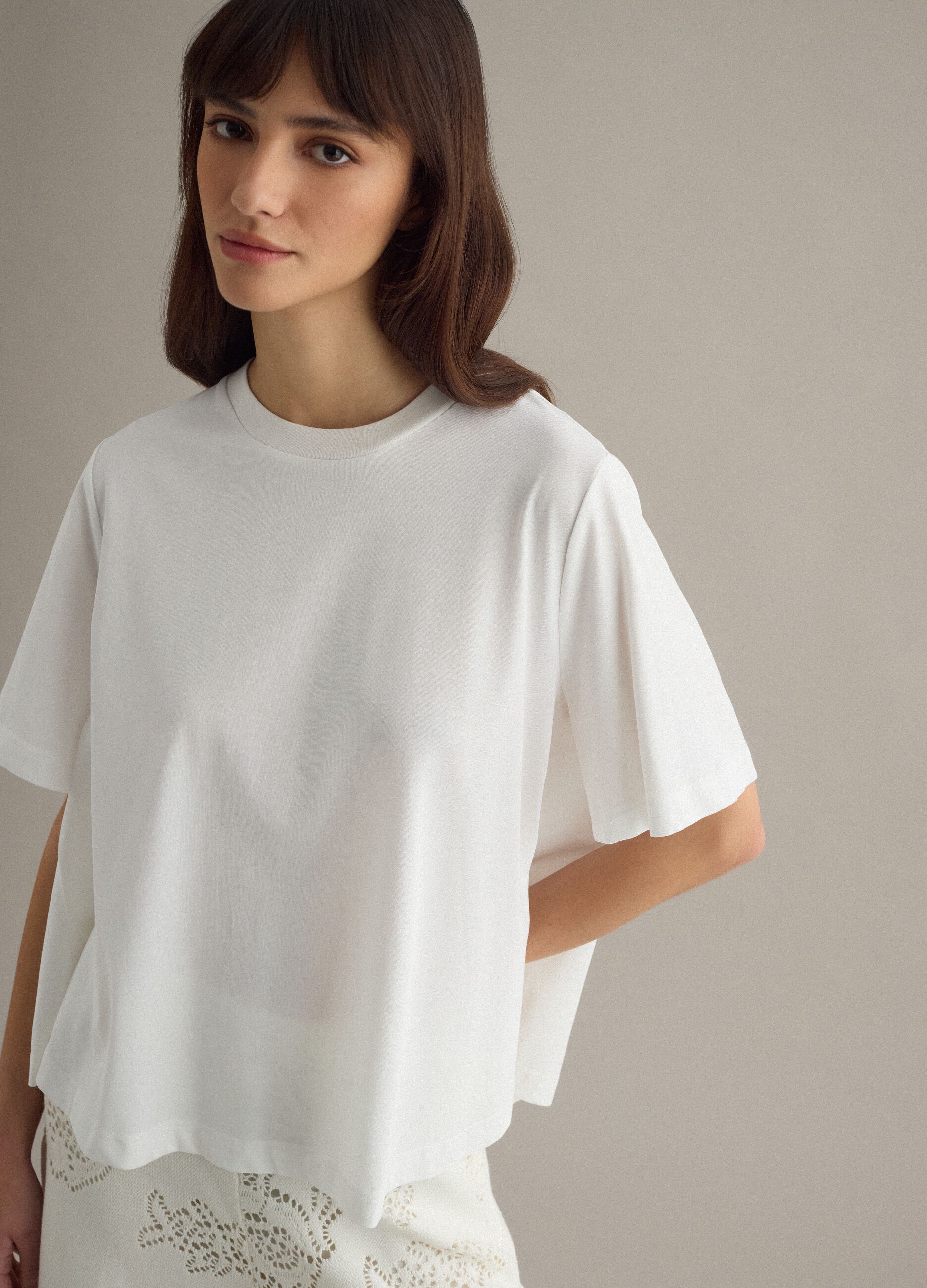 White cotton blend short-sleeve t-shirt regular fit