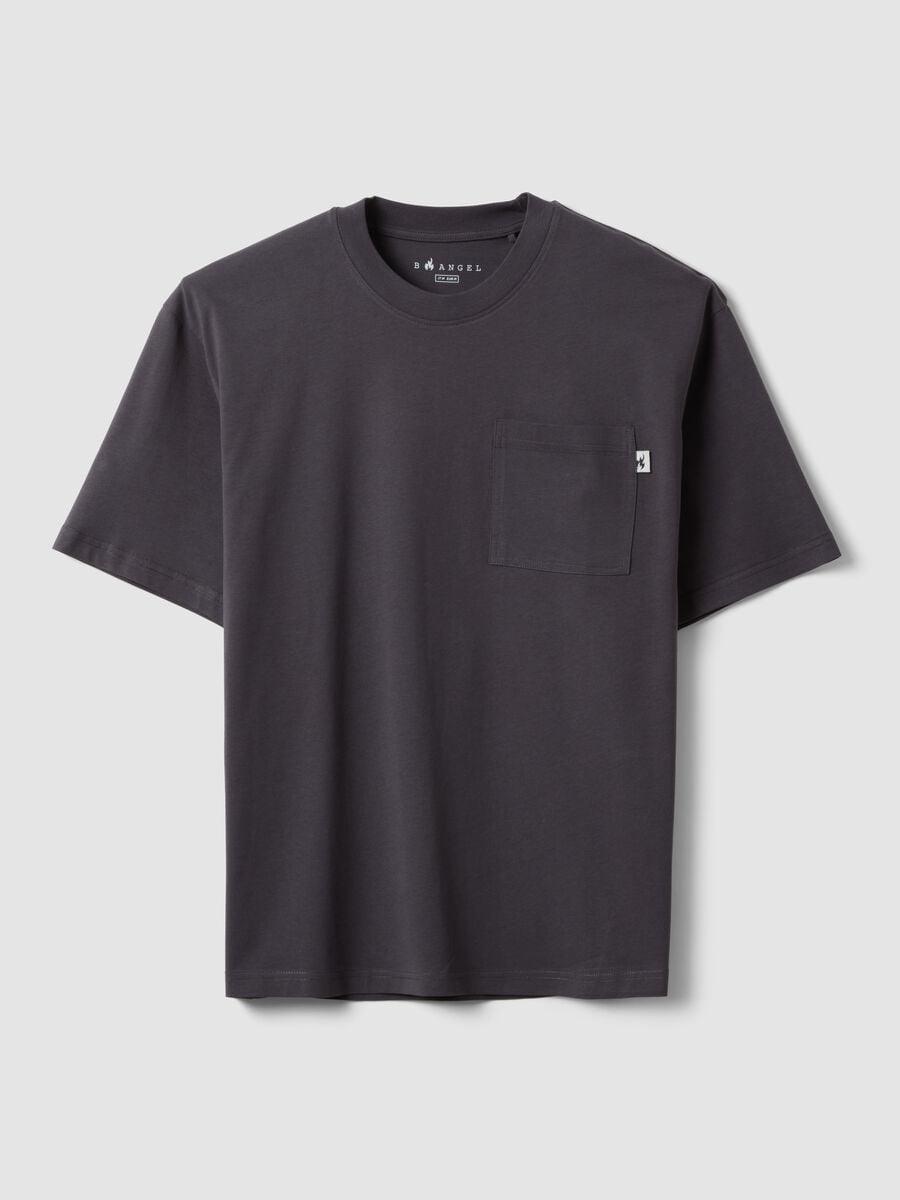 Grey pure cotton T-shirt with chest pocket, regular fit_0