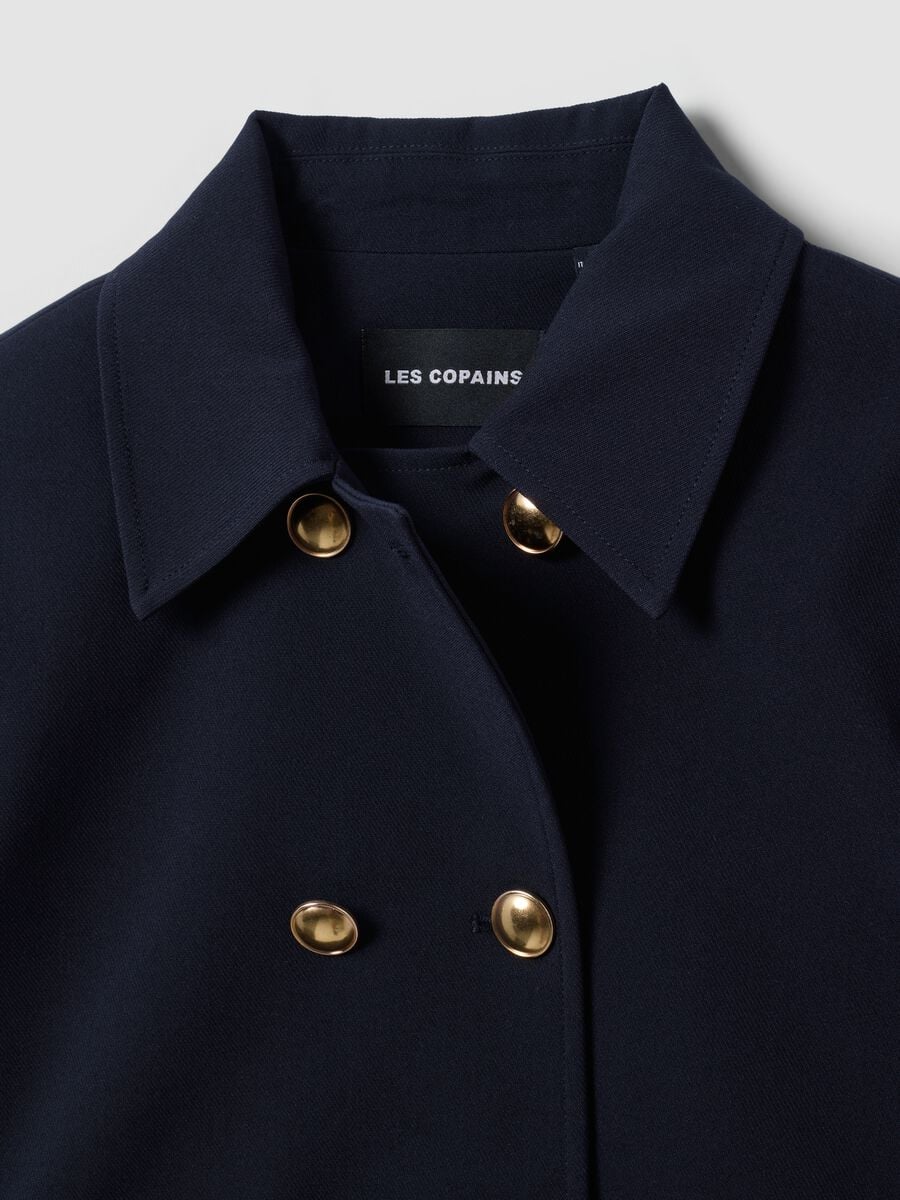 Blue double-breasted stretch viscose blazer with gold-tone buttons_2