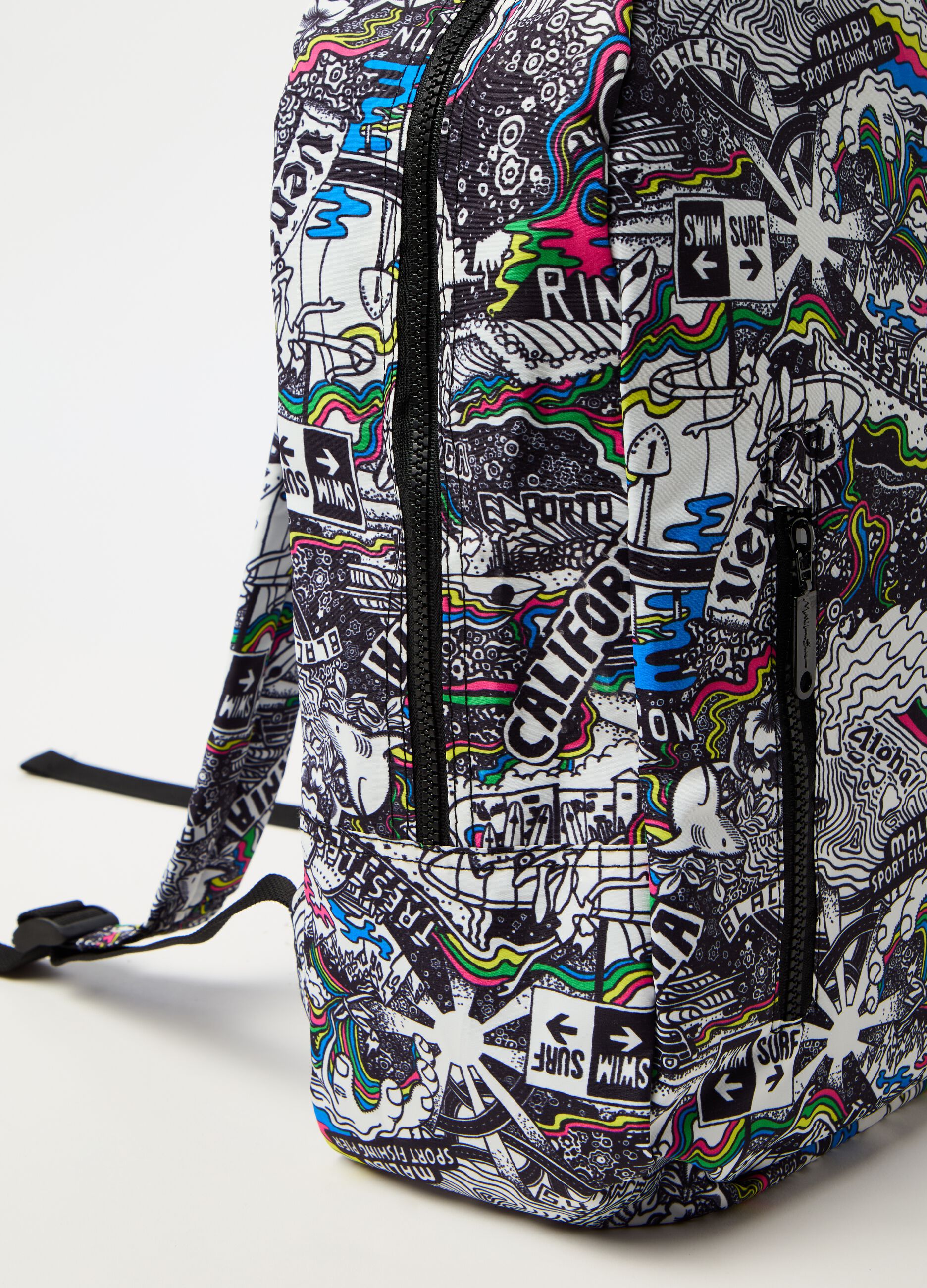 Oval backpack with graffiti print