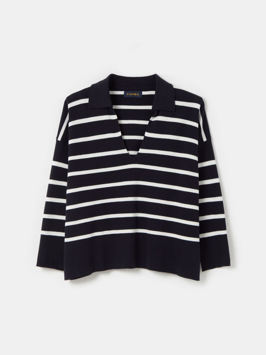 Striped oversized top with polo neck_3