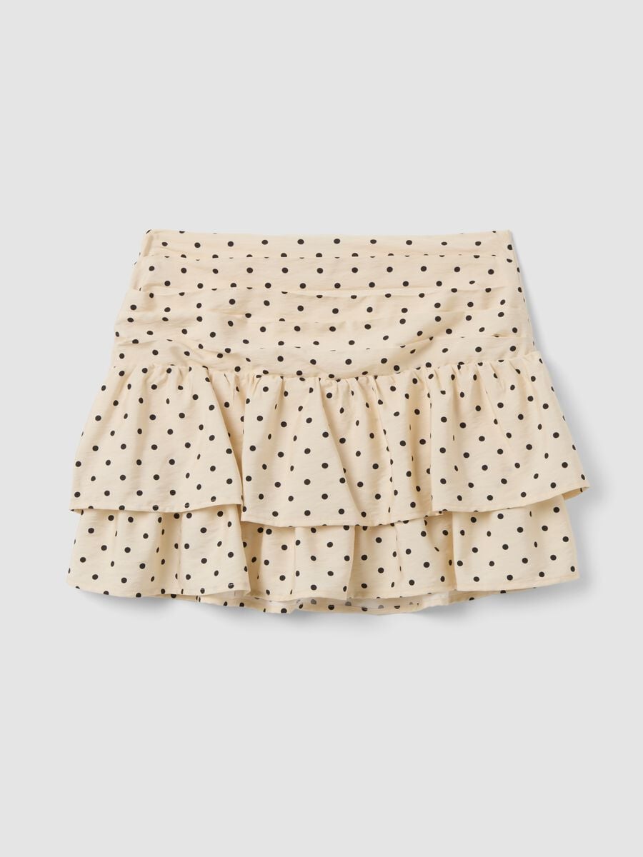 Beige viscose-blend polka dot skirt with tiered ruffles_5