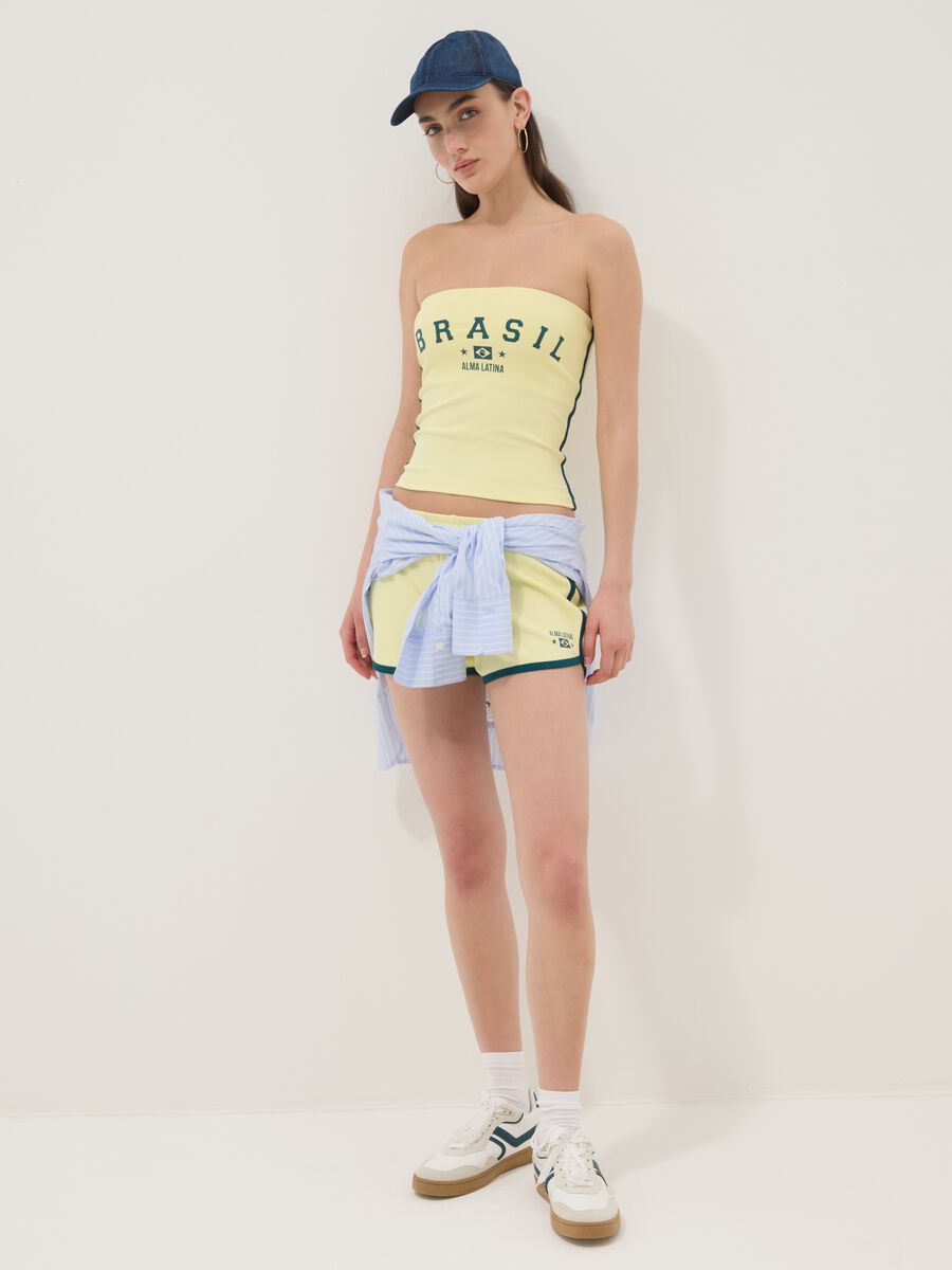Gelbe Shorts aus 100 % Baumwolle mit elastischem Bund, Regular Fit_0