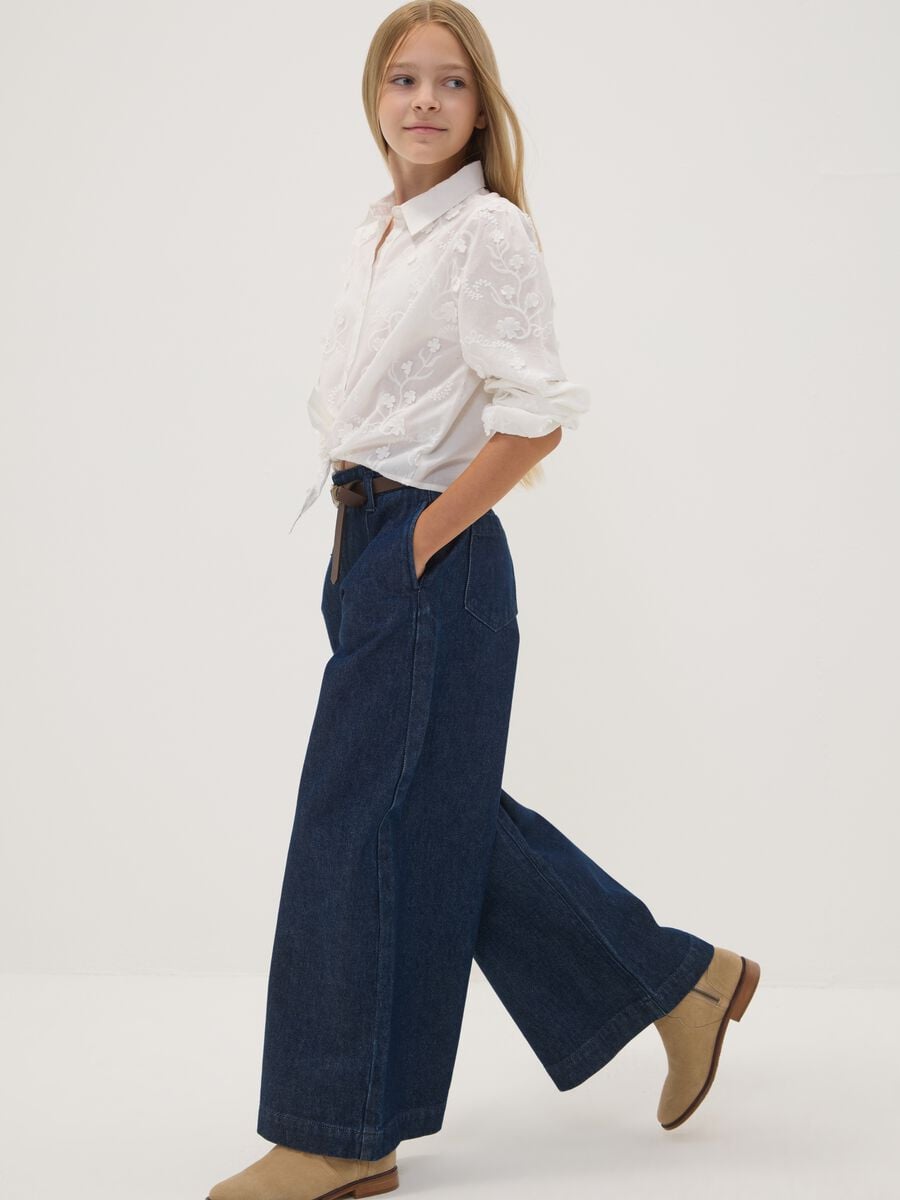 Blue wide-leg jeans in pure cotton_0