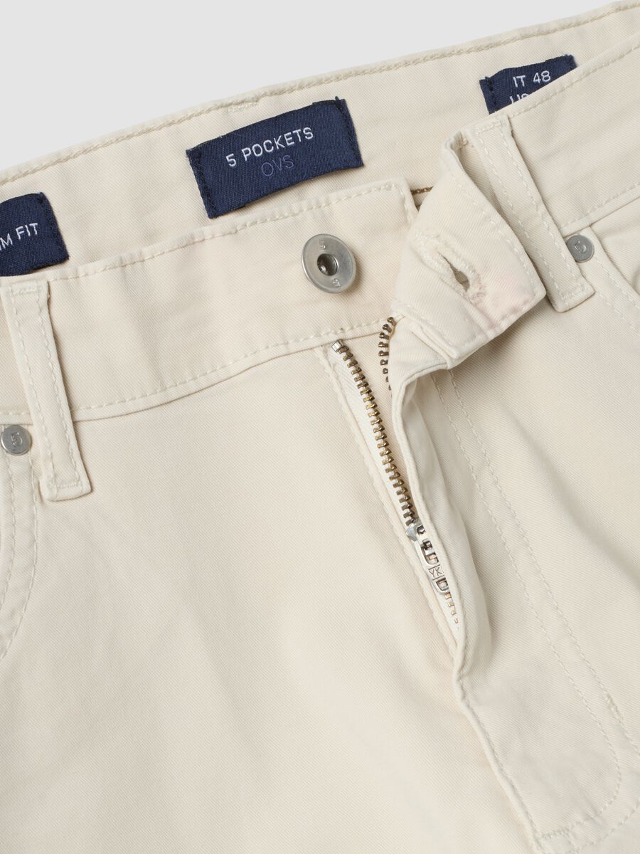 Beige slim-fit stretch cotton twill trousers_5