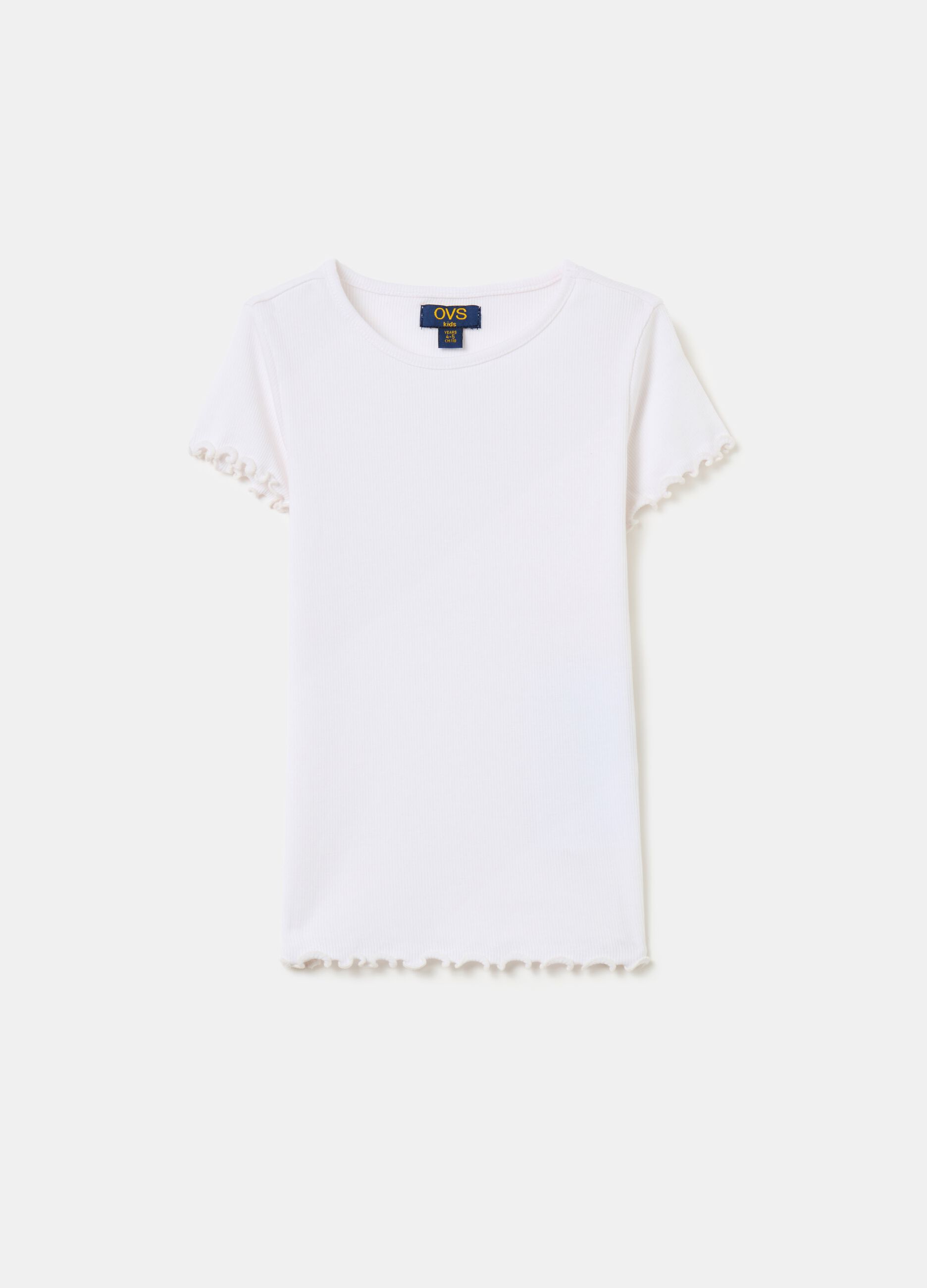 Ribbed T-shirt with wavy trims