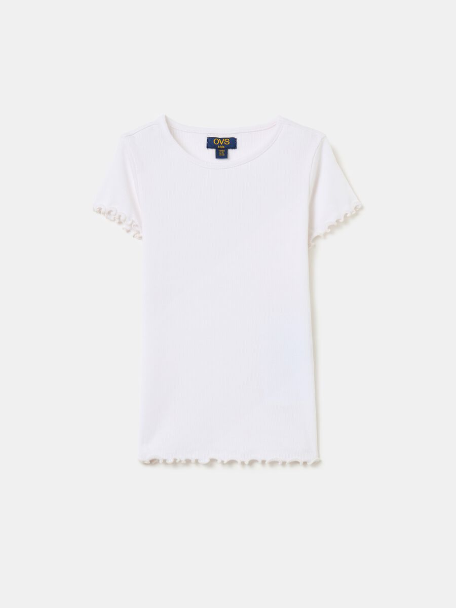 Ribbed T-shirt with wavy trims_0