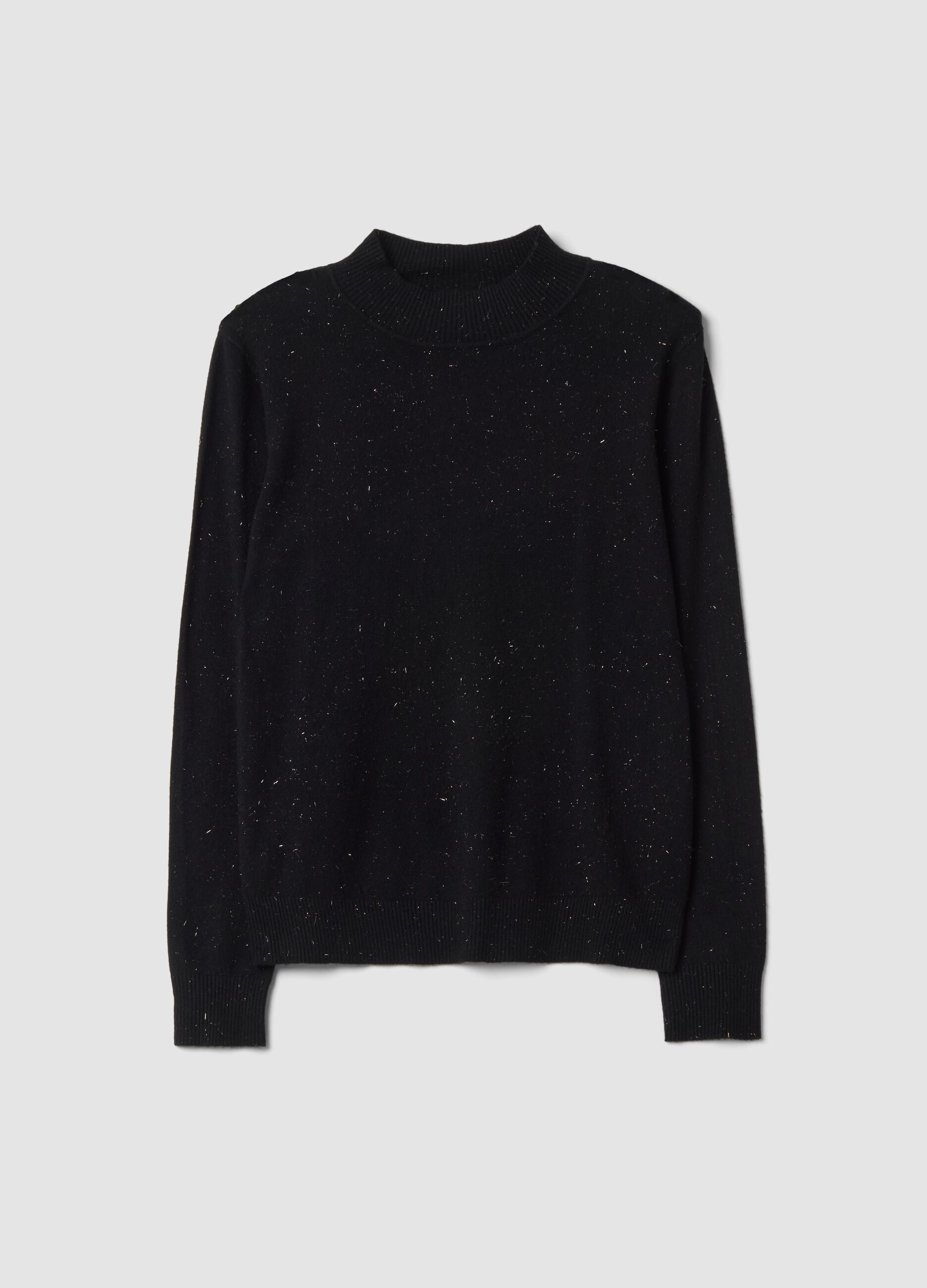 Schwarzer Pullover aus Viskosemix mit Stehkragen, Regular Fit