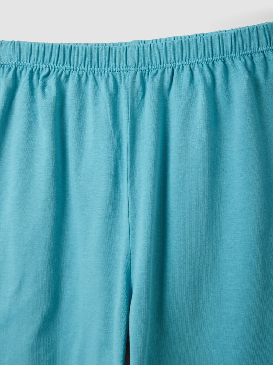 Pigiama corto in puro cotone azzurro da ragazzo con stampe_3