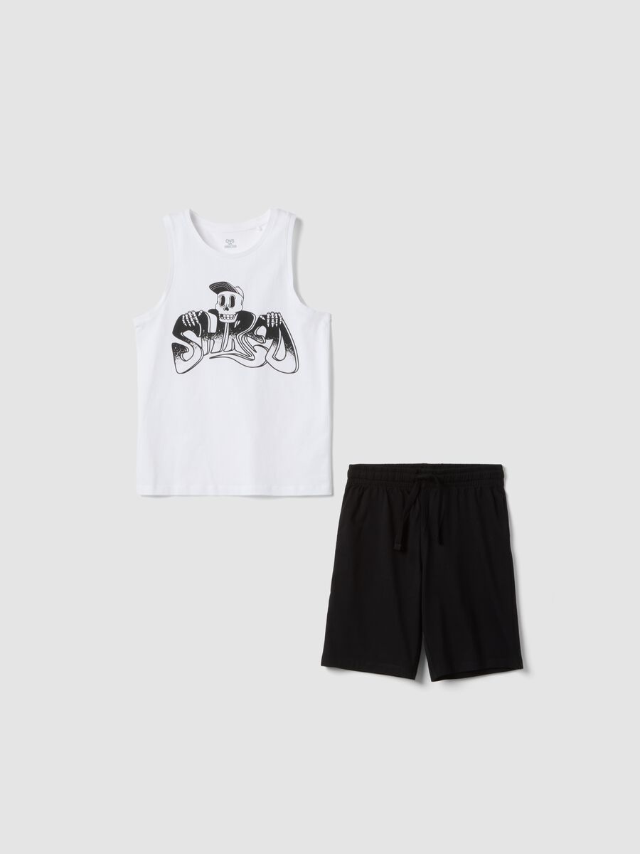 Black and white pure cotton set with top and shorts_0