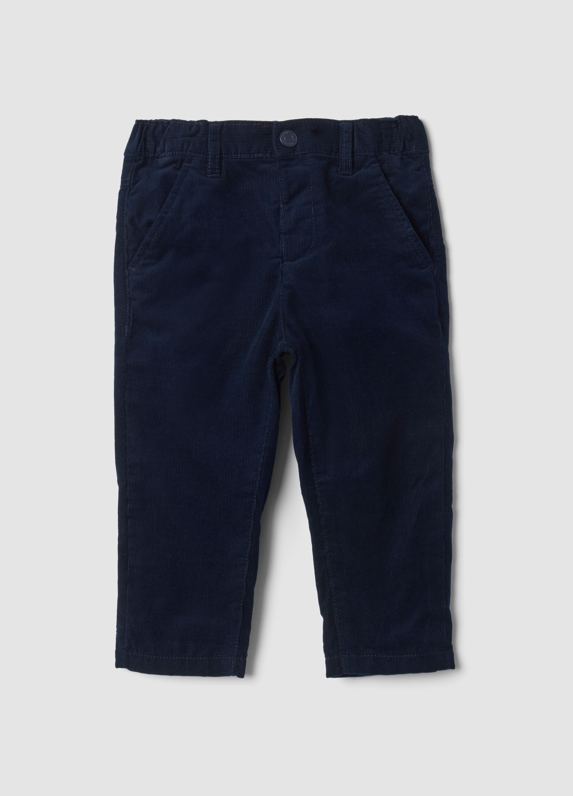 Pantaloni blu in puro cotone a coste