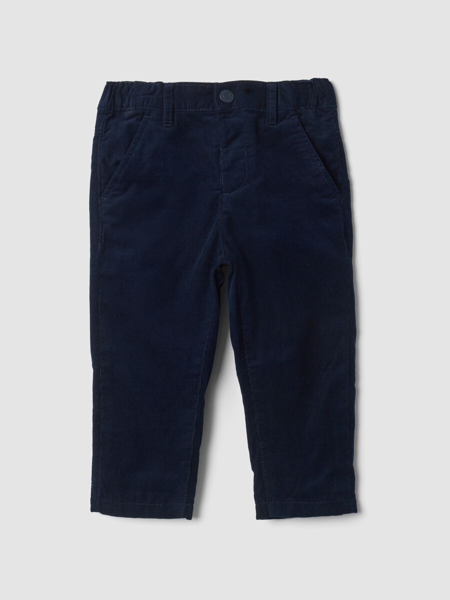 Pantaloni blu in puro cotone a coste_0