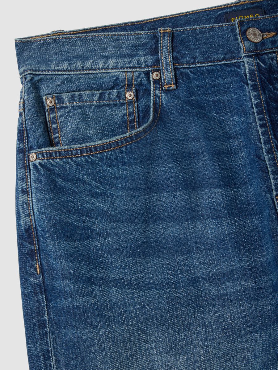 Blue Regular Fit Cotton Denim and Linen Blend Jeans_1