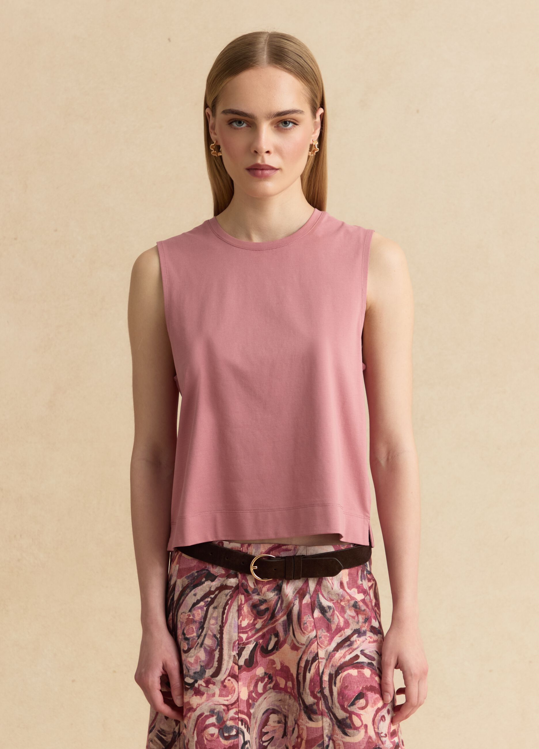 Pink cotton-blend tank top