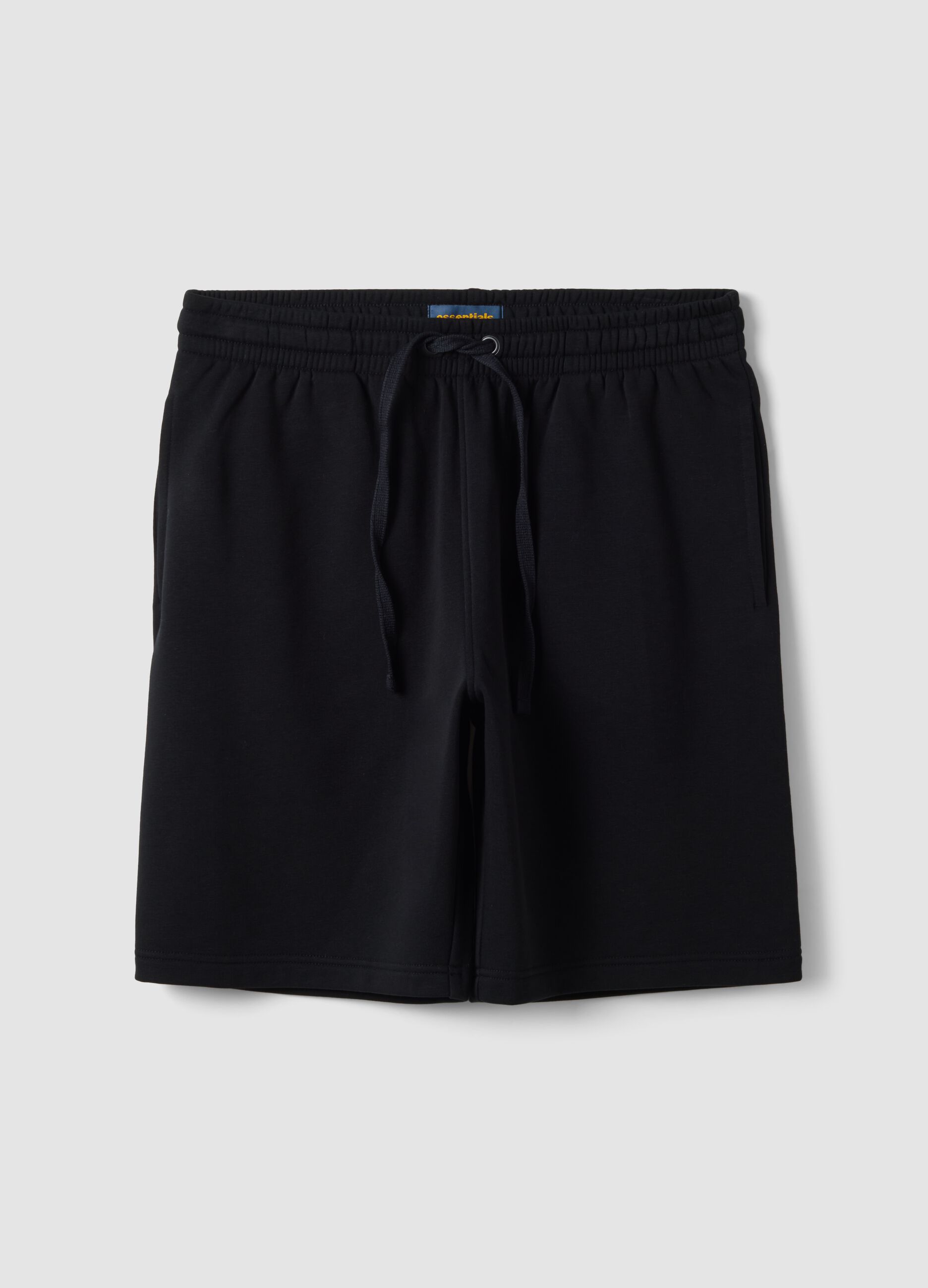 Black cotton-blend shorts with elasticated waist, regular fit