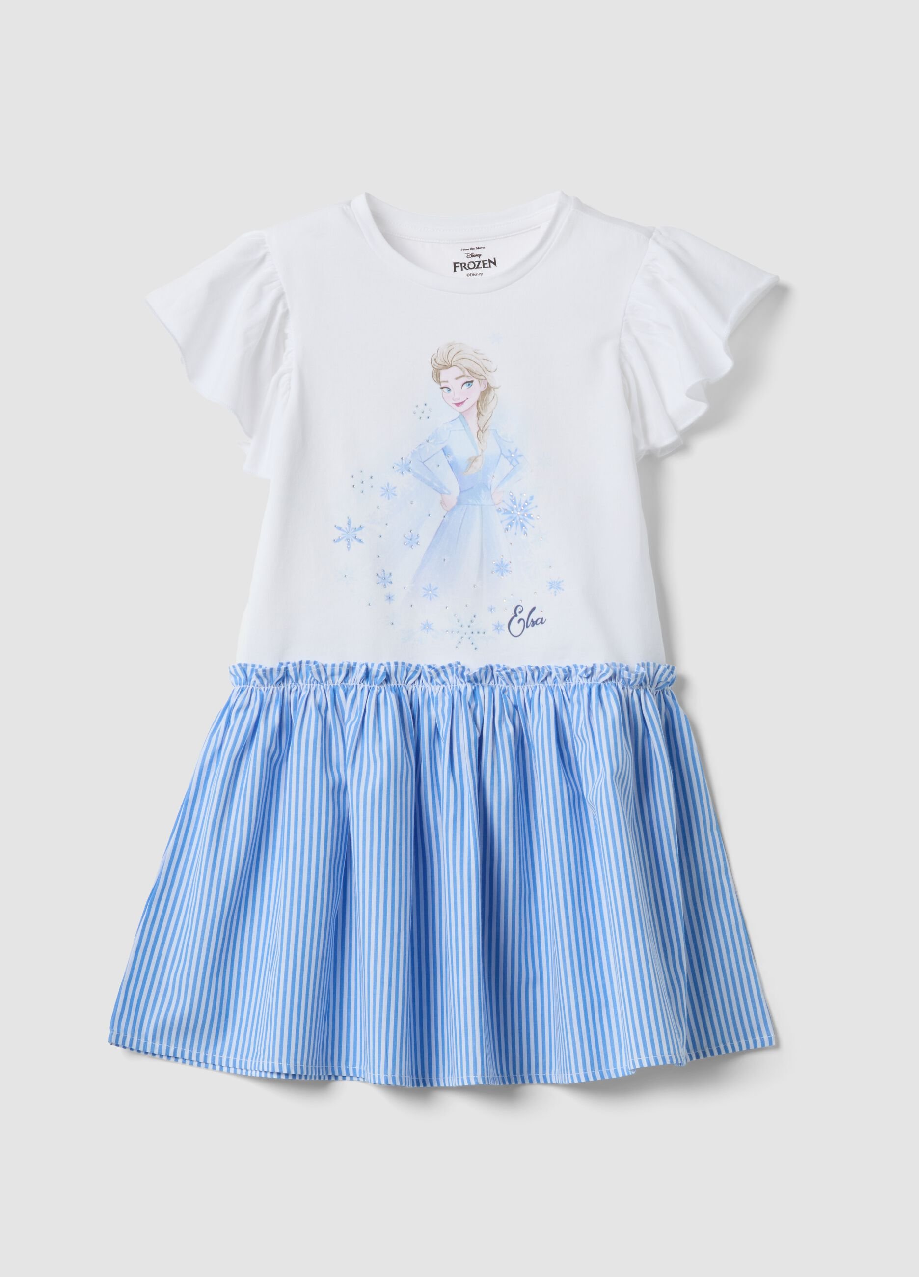 Mehrfarbiges M&auml;dchenkleid aus elastischer Baumwolle mit Frozen-Print