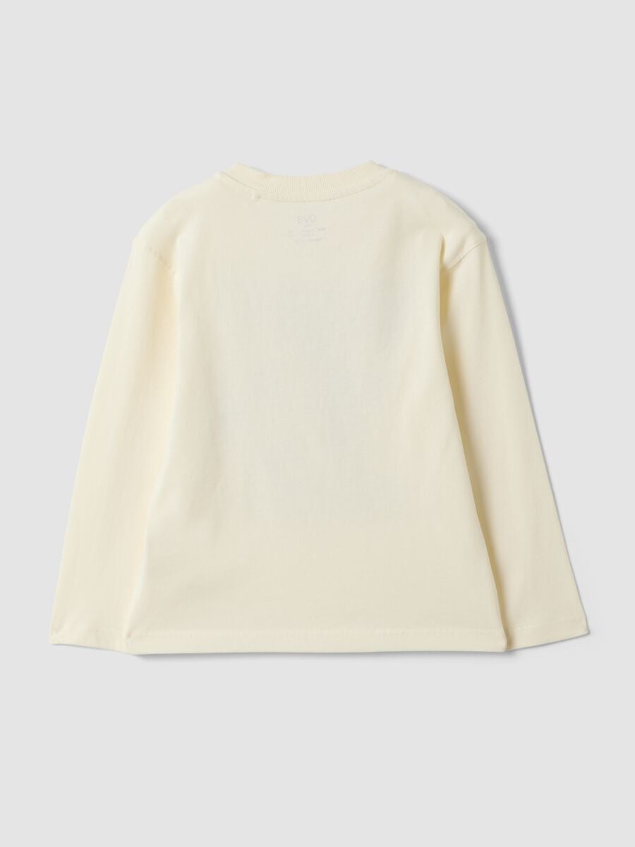 White oversized T-shirt in 100% organic cotton with racing print for boys_1