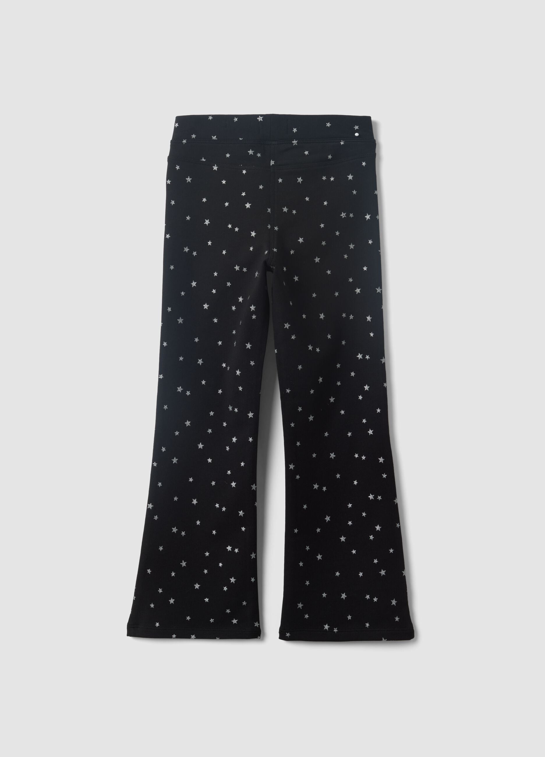 Schwarze Flare-Hose aus Stretch-Baumwolle mit Sternmuster f&uuml;r M&auml;dchen
