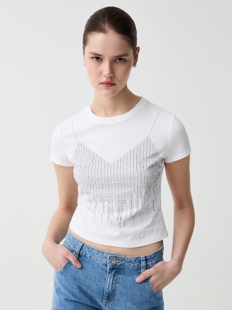 Camiseta de algodón con estampado de strass_0