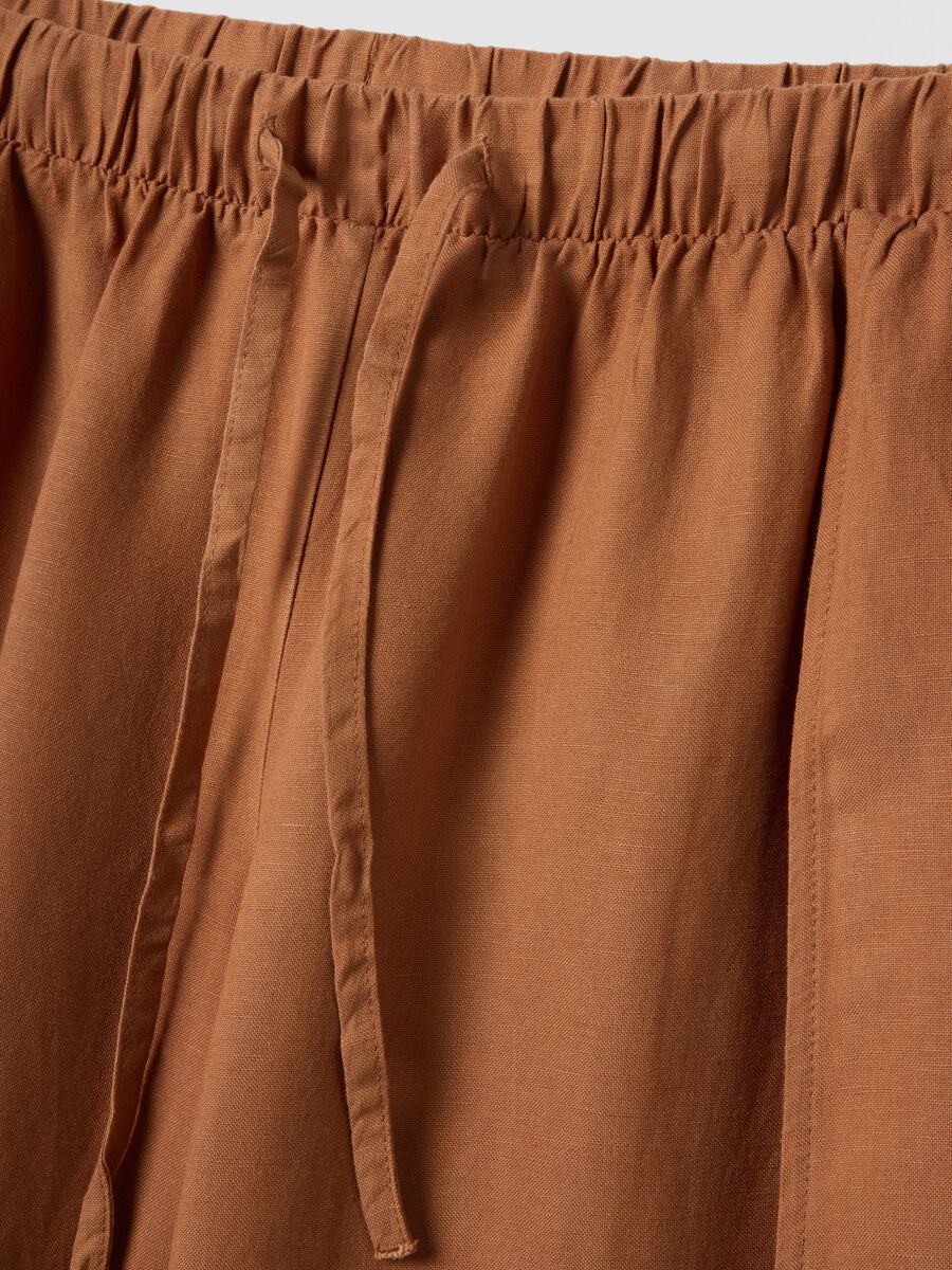 Pantalon marron wide leg en m&eacute;lange lin et viscose_1