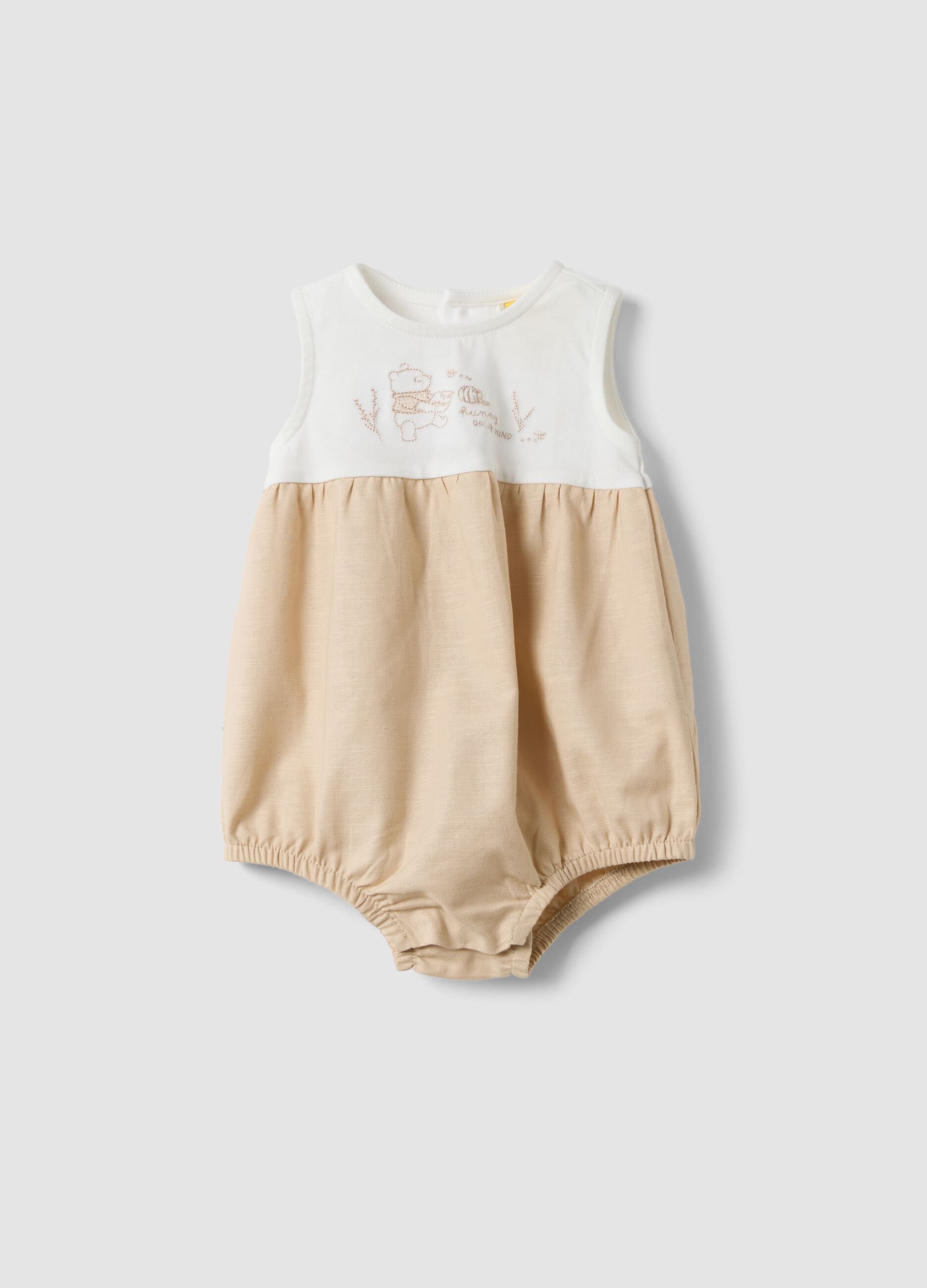 Beige organic cotton baby romper